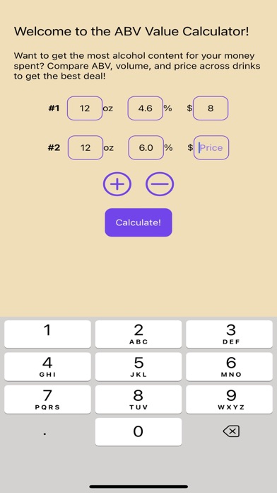 ABV Value Calculator Screenshot