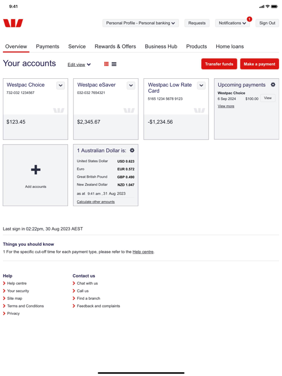 Westpac Banking for iPad iPad screenshot 4 - Finance app