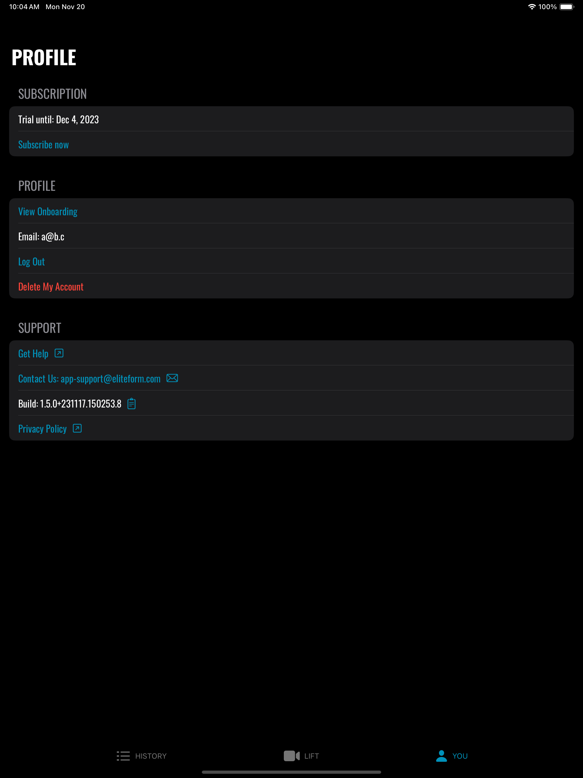 EliteForm Lift Tracker