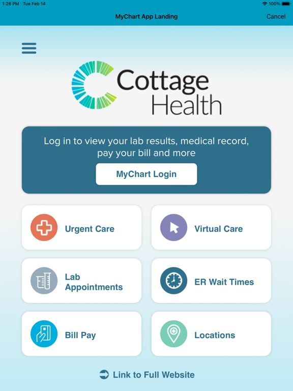Cottage Health MyChart iPad screenshot 1 - Medical app