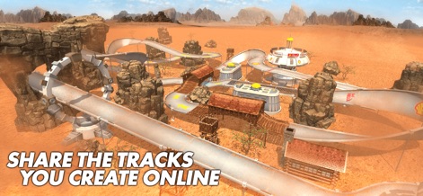 Shell Racing - Showcase unique player-created track designs in detailed desert landscapes, promoting expansive community sharing.