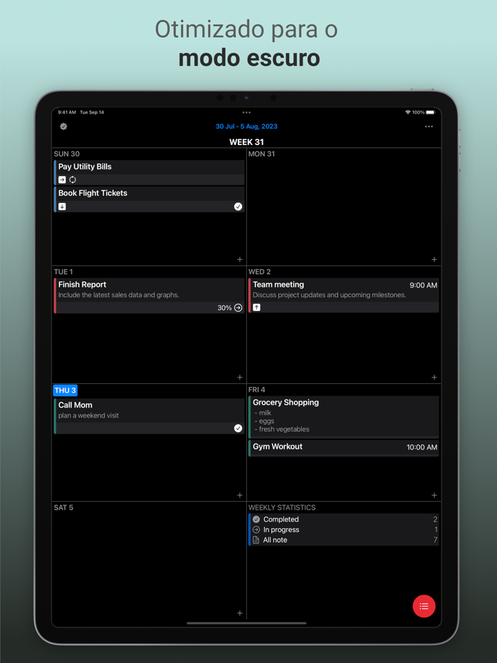 Calendário Semanal Tarefas