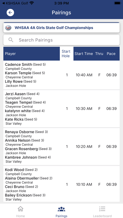 WHSAA Golf Screenshot