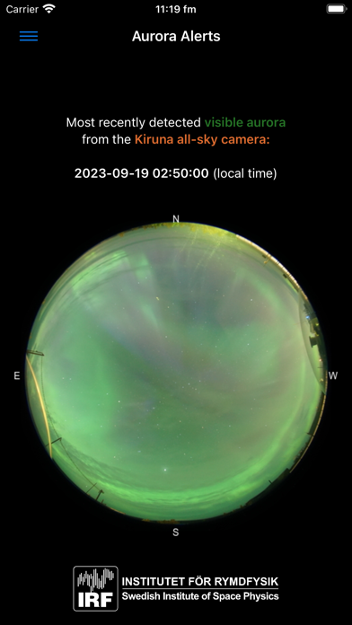 IRF Aurora Alert Screenshot
