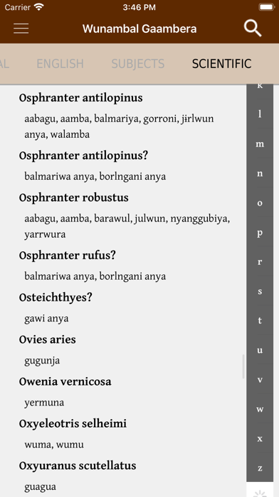 Wunambal Gaambera dictionary Screenshot
