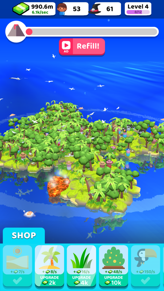 #7. Volcano Island - Idle Sim (iOS) Podle: Amuzo Games Ltd