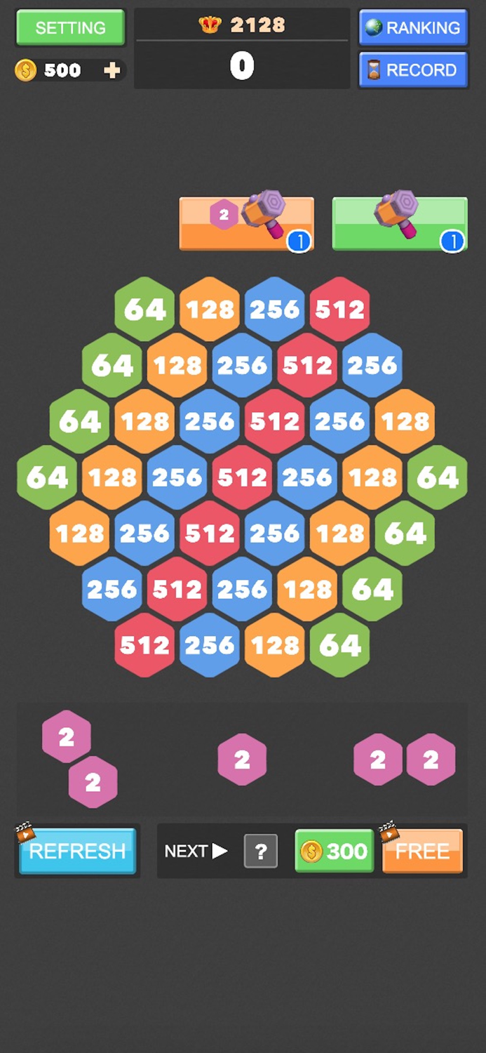2048 Hexagon Number Puzzle