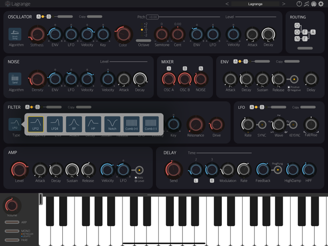 ‎Lagrange - ภาพหน้าจอ Synth ของปลั๊กอิน AUv3