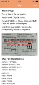 RADIO CODE for FIAT VP2 CZECH screenshot #2 for iPhone