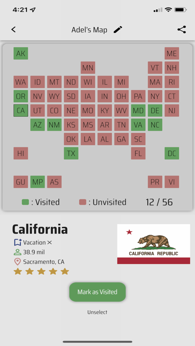 US States Visited Screenshot