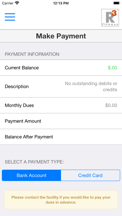R3 Fitness Member Portal Screenshot
