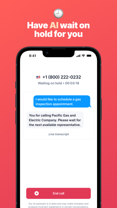 Never Hold: AI Phone Assistant Screenshot