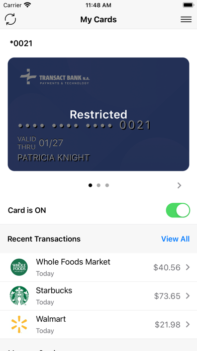 Transact Bank Card Screenshot