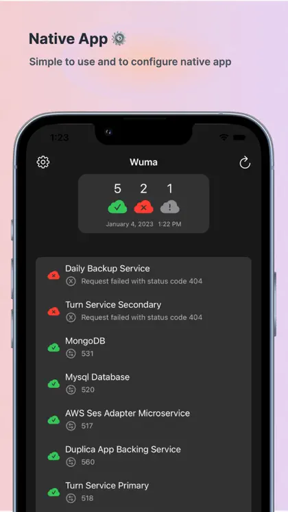 Captura de tela 5 de 5 de Wuma - Uptime Kuma Manager