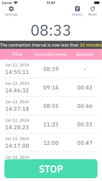 Contraction Timer - Labor Log Screenshot