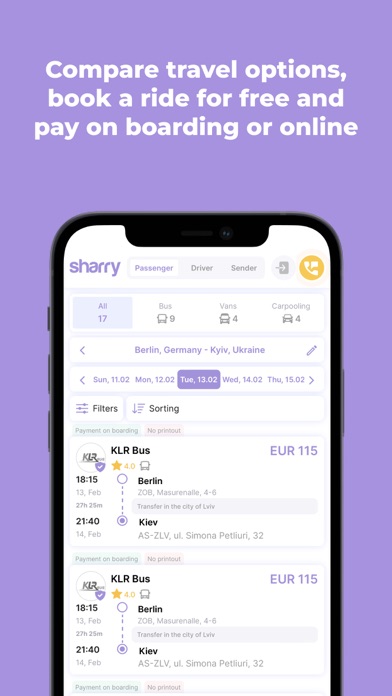Sharry: Bus,coach & carpooling Screenshot