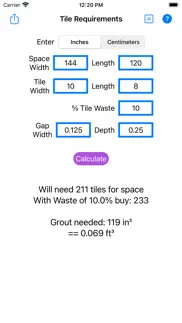 tile & grout calculator iphone screenshot 1