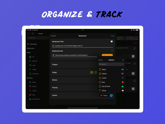 Bookmarks: Organize & Track iPad screenshot 1 - Productivity app