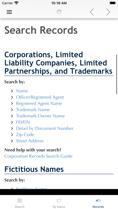 Florida Business Search Screenshot