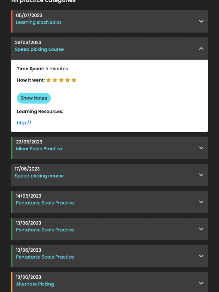 Guitar Practice Planner and Log