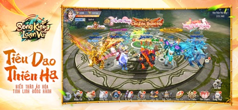 Song Kiếm Loạn Vũ - Users can engage in grand guild assemblies, showcasing diverse character mounts and elaborate fashion choices.