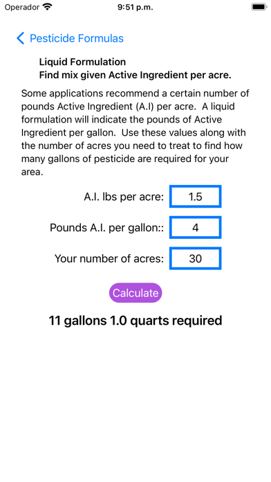 Pesticide Formulas Screenshot