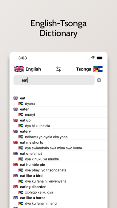 Tsonga-English Dictionary Screenshot