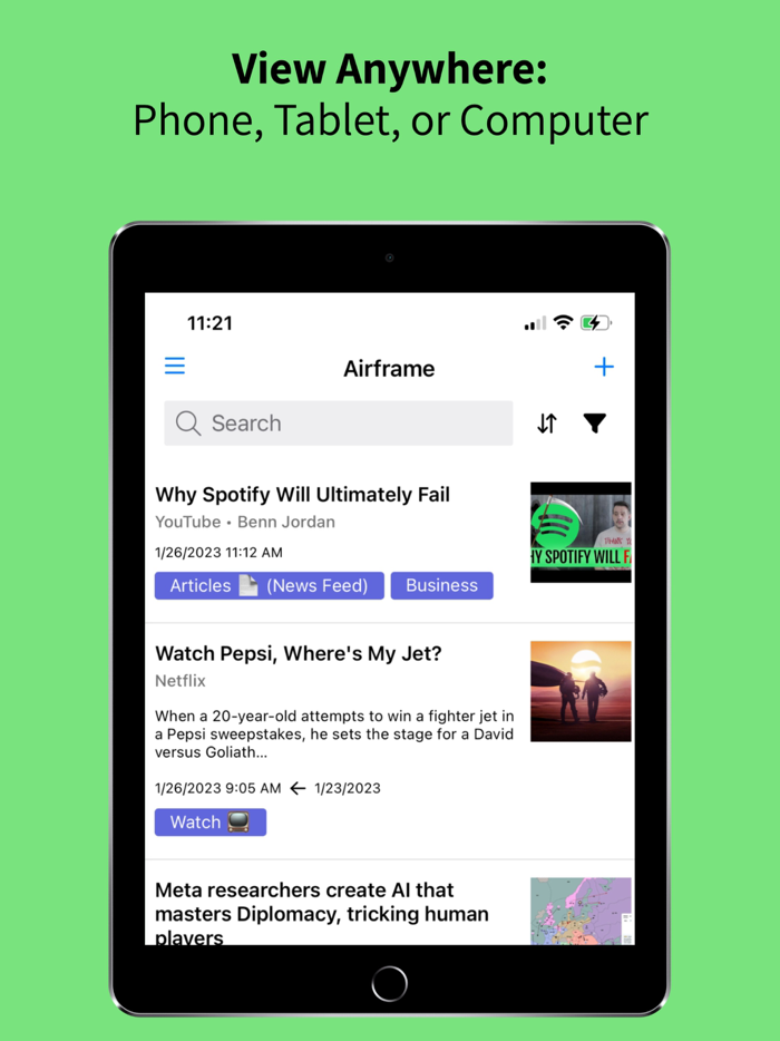 Airframe Save and find later