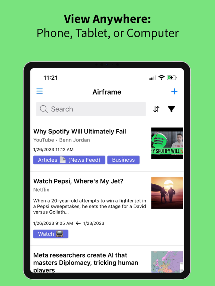 Airframe Save and find later