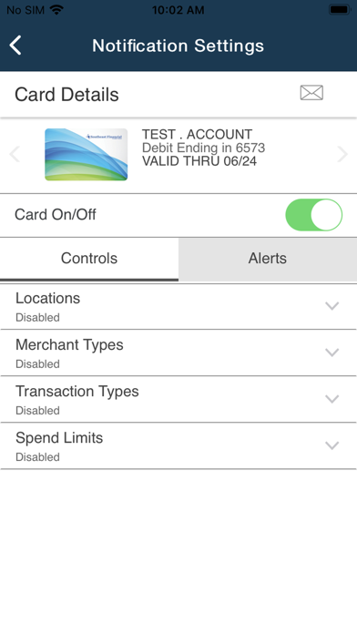 SFCU Card Control Screenshot