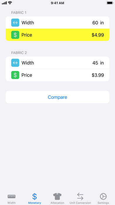 Fabric Calc Screenshot