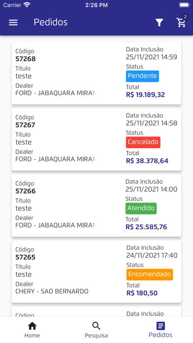 B2B CAOA Peças On-line Screenshot