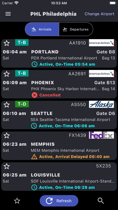 Philadelphia Airport: Flights Screenshot