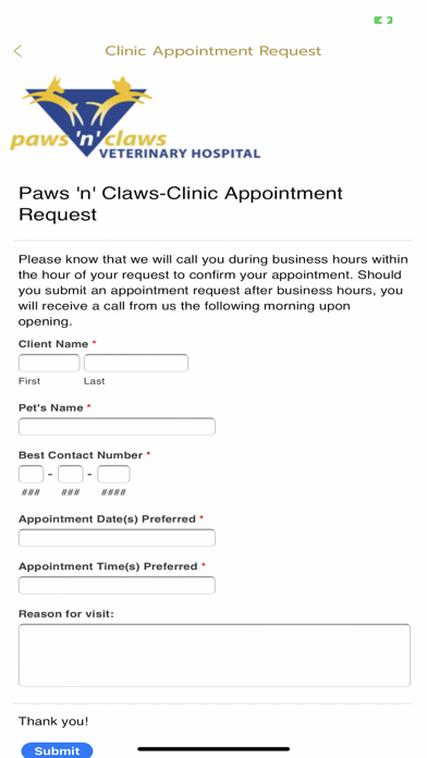 Paws n Claws Veterinary Center Screenshot