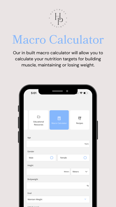 HUNTRESS PHYSIQUES APP Screenshot