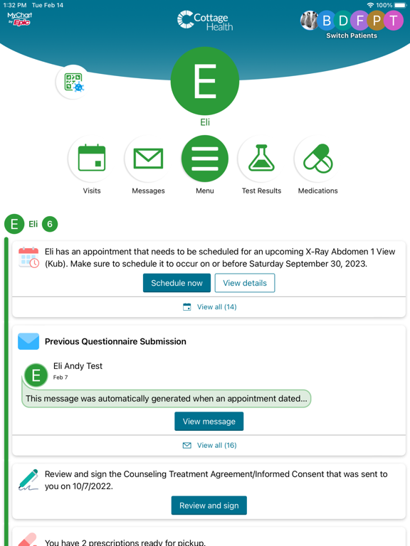 Cottage Health MyChart iPad screenshot 2 - Medical app