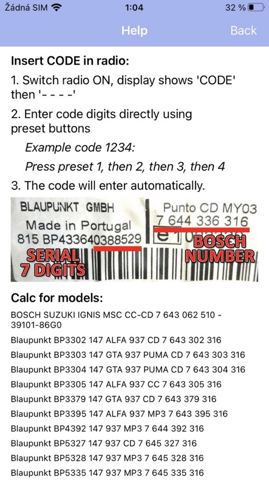 #2. RADIO CODE for ALFA ROMEO B&B (iOS) 由: Petr Svihovec