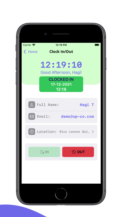 UpCo Clock In/Out Screenshot