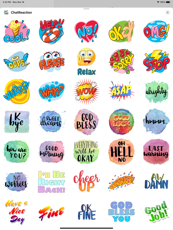 Daily Chat Words Reactions iPad screenshot 6 - Stickers app