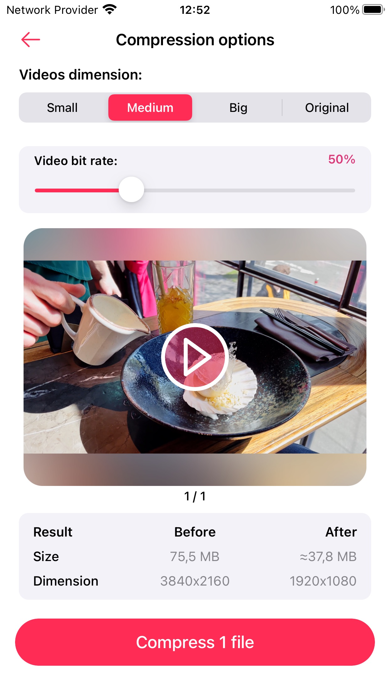 Screenshot do app Video Compress, Resize, Shrink