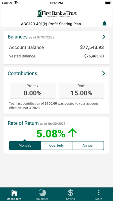First Bank & Trust Retirement Screenshot