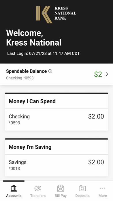 Kress National Bank Screenshot