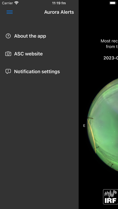 IRF Aurora Alert Screenshot