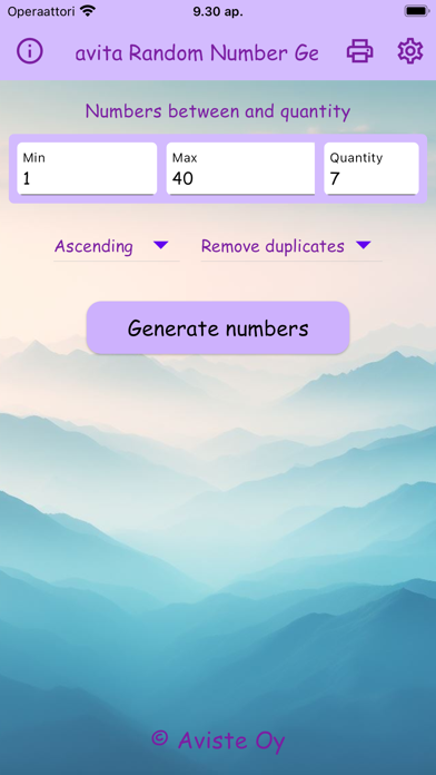 avita Random Number Generator Screenshot