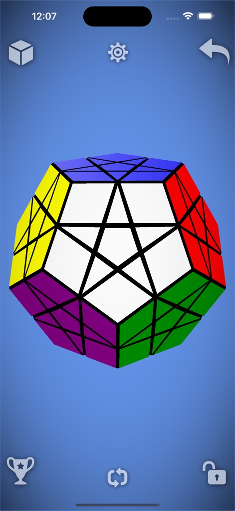 Magic Cube Puzzle 3D - Zu sehen ist ein faszinierendes Dodekaeder-Puzzle, bekannt als Megaminx, mit seinen vielseitigen fünfeckigen Seiten und dem markanten Sternmuster im Zentrum.