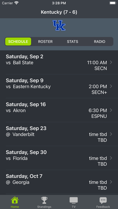 Screenshot #1 pour Kentucky Football Schedules