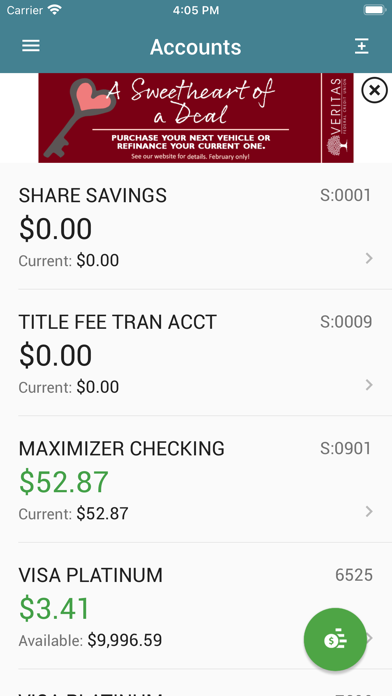 Veritas FCU Mobile App Screenshot
