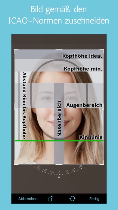 Biometric document photo app Screenshot