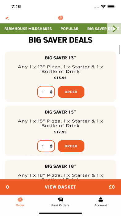 Farmhouse Pizza Ordering Screenshot