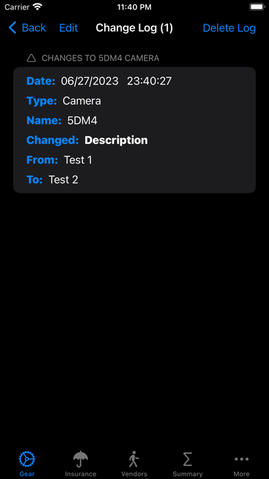 Photo Gear Database Screenshot